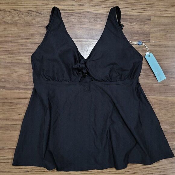 Birdsong Bare Necessities Size 36I Underwire ECO ONYX Tie Front Tankini Swim Top - Picture 3 of 12